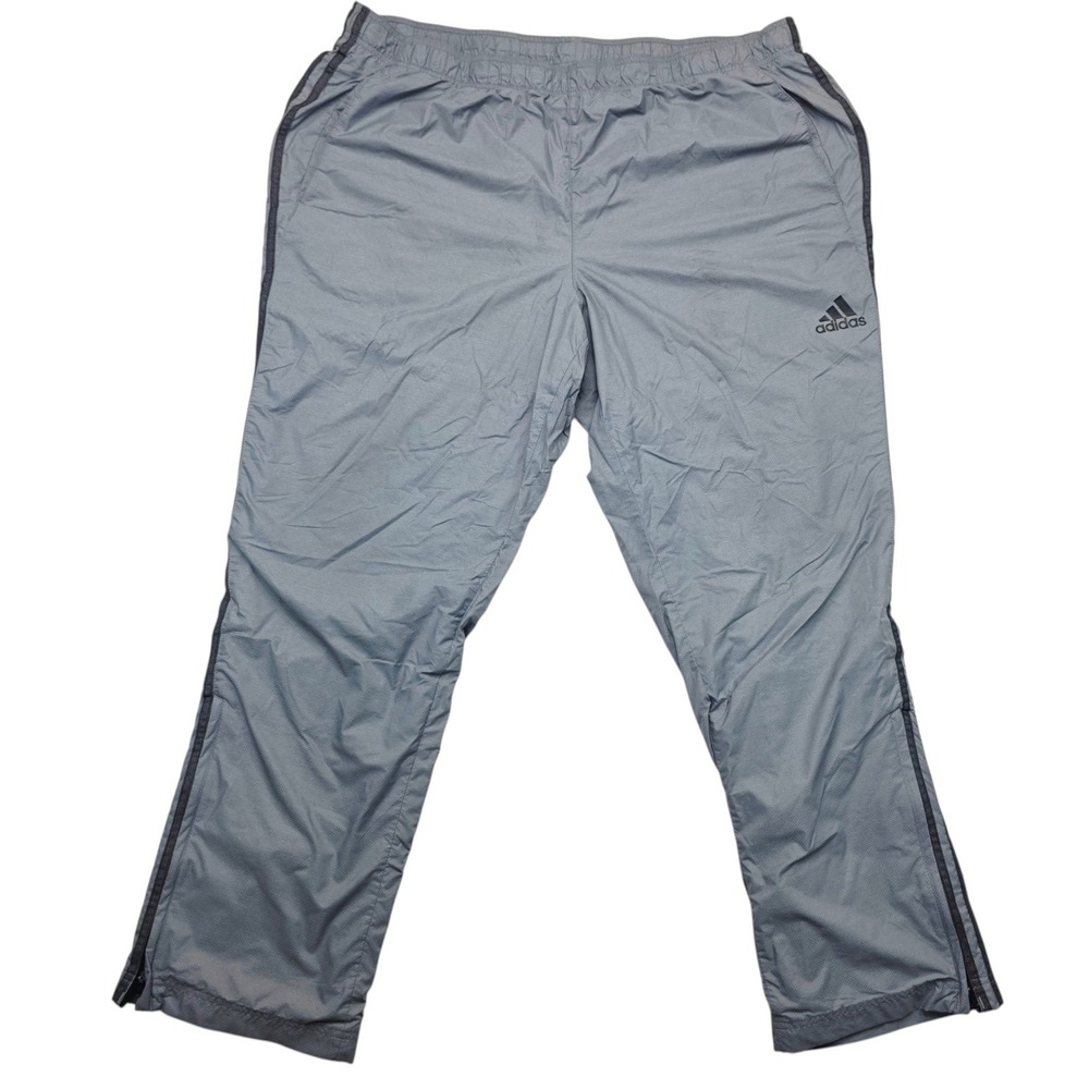 Adidas Mens Grey 3-Stripe Mesh Lined Track Pants 2XL Zipper Cuff Activewear